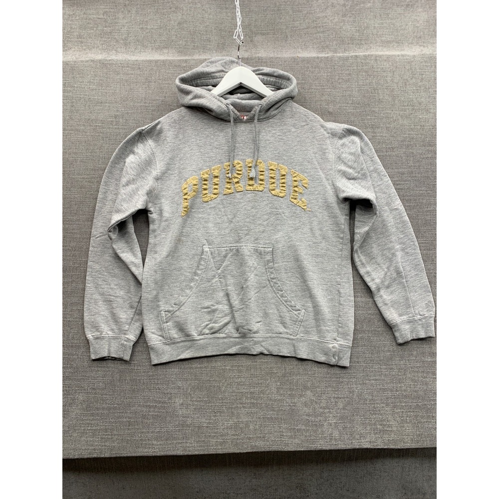 Red Oak Sportswear Hoodie Men Medium Heather Gray Cotton Spellout Patch Pullover